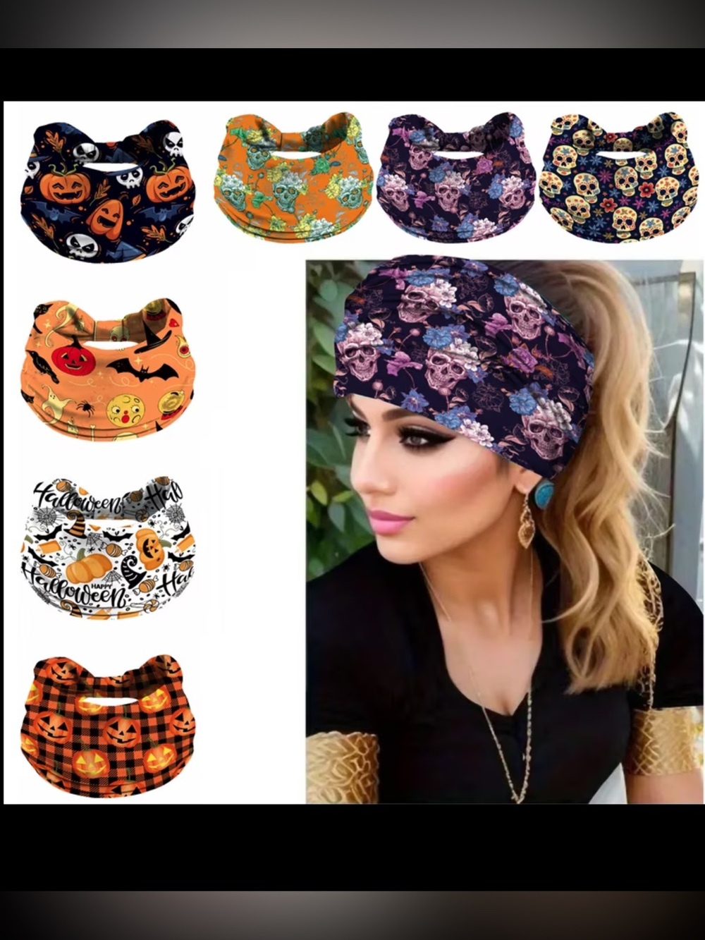(A5) Set/7 Asst Elastic Halloween Headbands